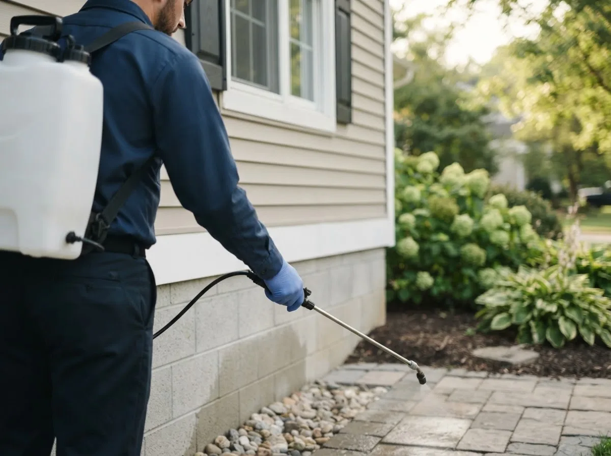 Pest control technician inspecting a home in Odanah, WI